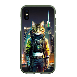 Чехол iPhone XS Max матовый Cool cat in New York city at night, цвет: 3D-темно-зеленый