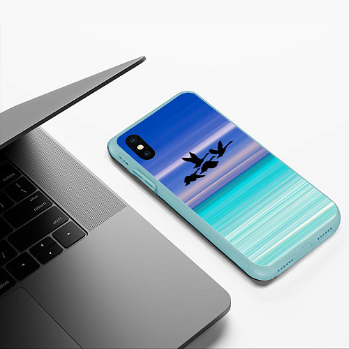 Чехол iPhone XS Max матовый Летят лебеди / 3D-Мятный – фото 3