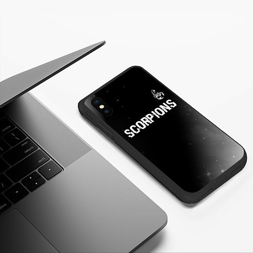 Чехол iPhone XS Max матовый Scorpions glitch на темном фоне: символ сверху / 3D-Черный – фото 3