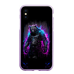 Чехол iPhone XS Max матовый Неоновый медведь, цвет: 3D-сиреневый