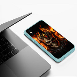 Чехол iPhone XS Max матовый Лучший огненный череп, цвет: 3D-мятный — фото 2