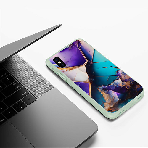 Чехол iPhone XS Max матовый Красочная ломанная текстура от нейросети / 3D-Салатовый – фото 3