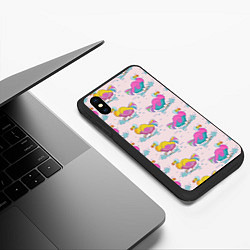 Чехол iPhone XS Max матовый Красочные птички, цвет: 3D-черный — фото 2