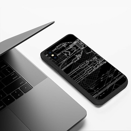 Чехол iPhone XS Max матовый Чертеж ракеты на чёрном фоне / 3D-Черный – фото 3