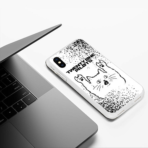 Чехол iPhone XS Max матовый Twenty One Pilots рок кот на светлом фоне / 3D-Белый – фото 3