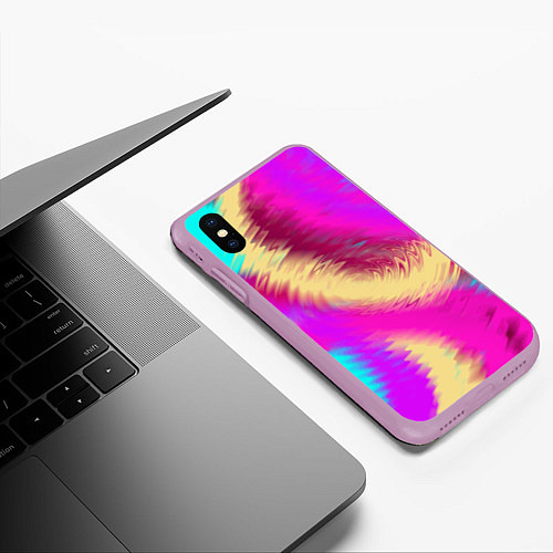 Чехол iPhone XS Max матовый Абстрактный неоновый узор / 3D-Сиреневый – фото 3