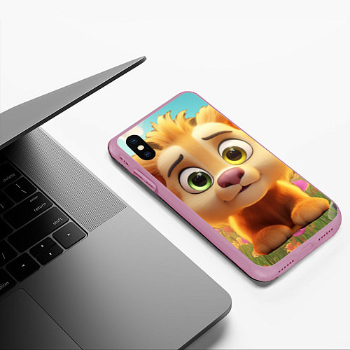 Чехол iPhone XS Max матовый Милый маленький львенок / 3D-Розовый – фото 3