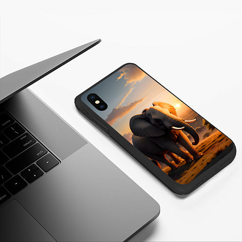 Чехол iPhone XS Max матовый Африканский слон в саванне / 3D-Черный – фото 3