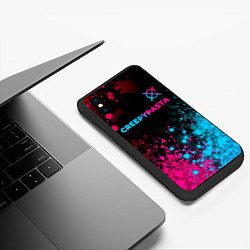 Чехол iPhone XS Max матовый CreepyPasta - neon gradient: символ сверху, цвет: 3D-черный — фото 2