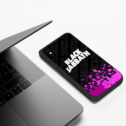 Чехол iPhone XS Max матовый Black Sabbath rock legends: символ сверху / 3D-Черный – фото 3