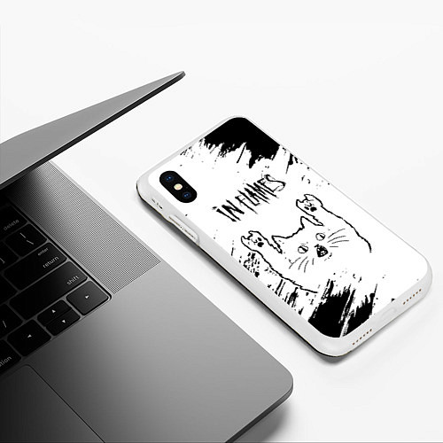 Чехол iPhone XS Max матовый In Flames рок кот на светлом фоне / 3D-Белый – фото 3