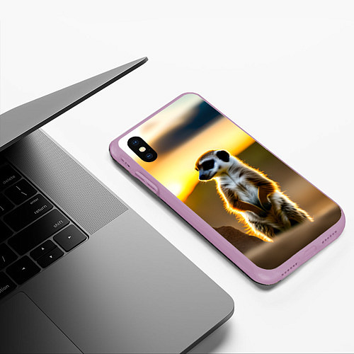 Чехол iPhone XS Max матовый Сурикат на фоне рассвета / 3D-Сиреневый – фото 3