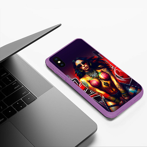 Чехол iPhone XS Max матовый Девушка панк / 3D-Фиолетовый – фото 3