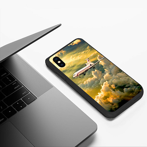 Чехол iPhone XS Max матовый Ту-154 Полет в закате / 3D-Черный – фото 3