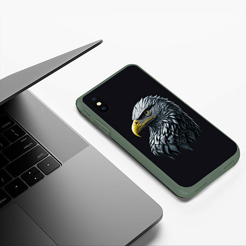 Чехол iPhone XS Max матовый Орёл от нейросети / 3D-Темно-зеленый – фото 3