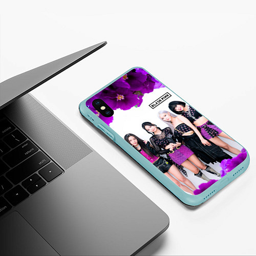 Чехол iPhone XS Max матовый Blackpink flowers / 3D-Мятный – фото 3