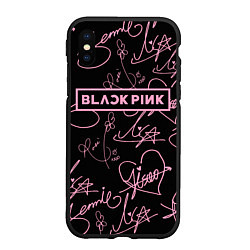 Чехол iPhone XS Max матовый Блэкпинк - розовые автографы, цвет: 3D-черный