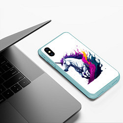 Чехол iPhone XS Max матовый Единорог в красках, цвет: 3D-мятный — фото 2