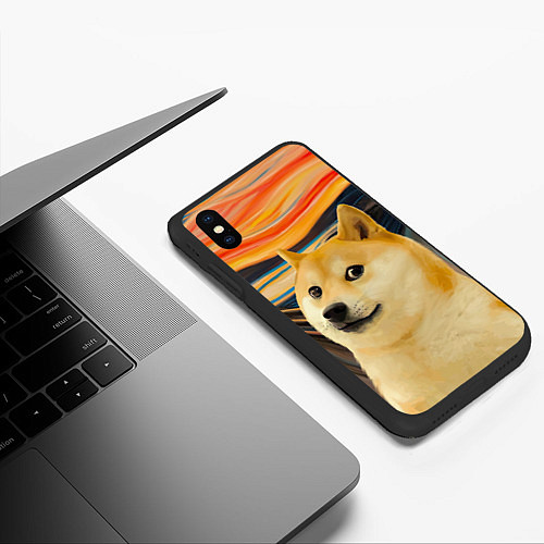 Чехол iPhone XS Max матовый Собака Доге пародия на Крик / 3D-Черный – фото 3