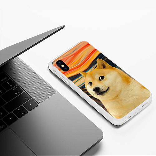 Чехол iPhone XS Max матовый Собака Доге пародия на Крик / 3D-Белый – фото 3
