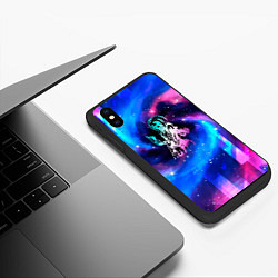 Чехол iPhone XS Max матовый Iron Maiden неоновый космос, цвет: 3D-черный — фото 2