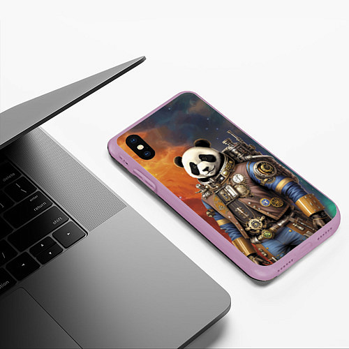 Чехол iPhone XS Max матовый Панда-космонавт - стимпанк / 3D-Сиреневый – фото 3