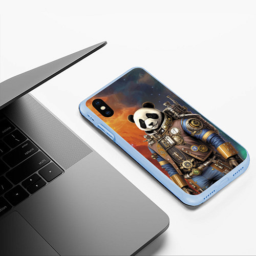 Чехол iPhone XS Max матовый Панда-космонавт - стимпанк / 3D-Голубой – фото 3