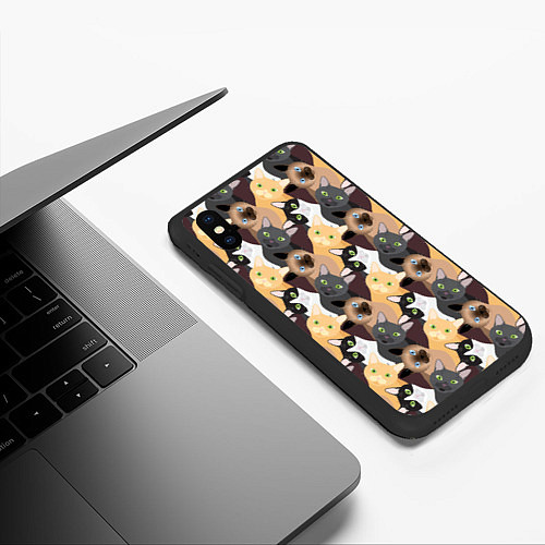 Чехол iPhone XS Max матовый Черные, рыжие, сиамские, серые кошки / 3D-Черный – фото 3