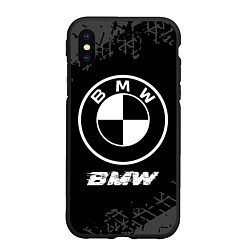 Чехол iPhone XS Max матовый BMW speed на темном фоне со следами шин, цвет: 3D-черный