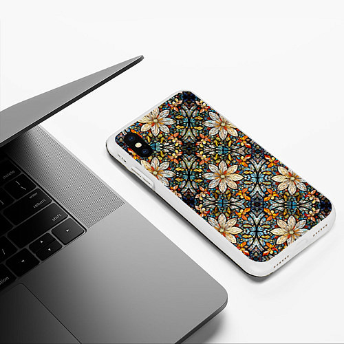 Чехол iPhone XS Max матовый Витражная мозайка / 3D-Белый – фото 3
