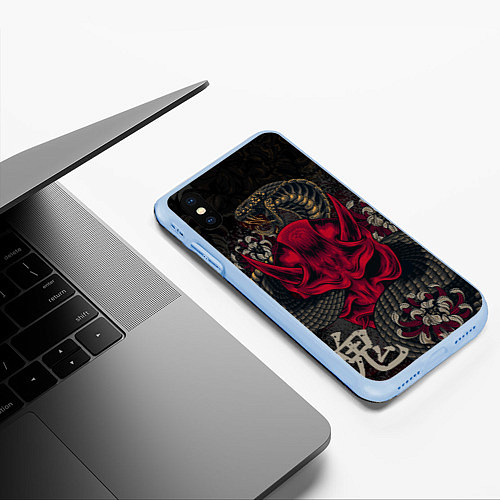 Чехол iPhone XS Max матовый Oni mask and snake / 3D-Голубой – фото 3