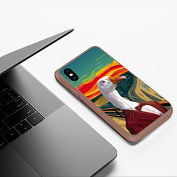 Чехол iPhone XS Max матовый Утка пародия на картину Крик, цвет: 3D-коричневый — фото 2