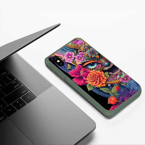 Чехол iPhone XS Max матовый Irezumi - Japan - tattoo / 3D-Темно-зеленый – фото 3