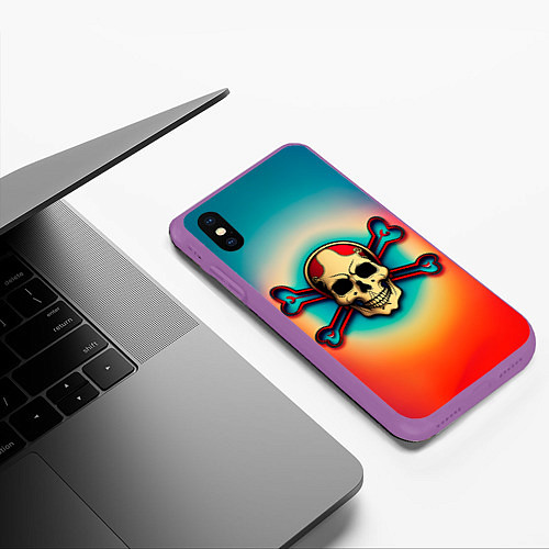 Чехол iPhone XS Max матовый Красочный веселый роджер / 3D-Фиолетовый – фото 3