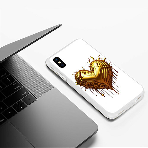 Чехол iPhone XS Max матовый Золотое сердце / 3D-Белый – фото 3