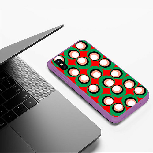Чехол iPhone XS Max матовый Орнамент из контрастных кругов / 3D-Фиолетовый – фото 3
