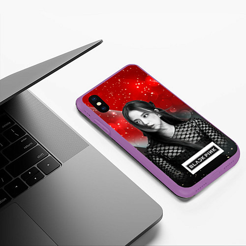 Чехол iPhone XS Max матовый Jisoo black red background / 3D-Фиолетовый – фото 3