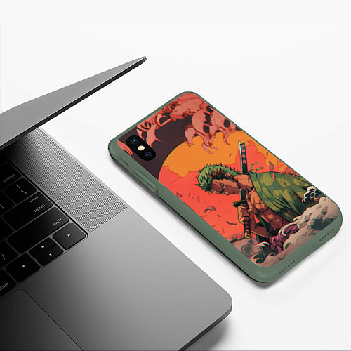 Чехол iPhone XS Max матовый Зоро на закате - One Piece / 3D-Темно-зеленый – фото 3