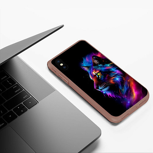 Чехол iPhone XS Max матовый Лев в космосе и звезды / 3D-Коричневый – фото 3