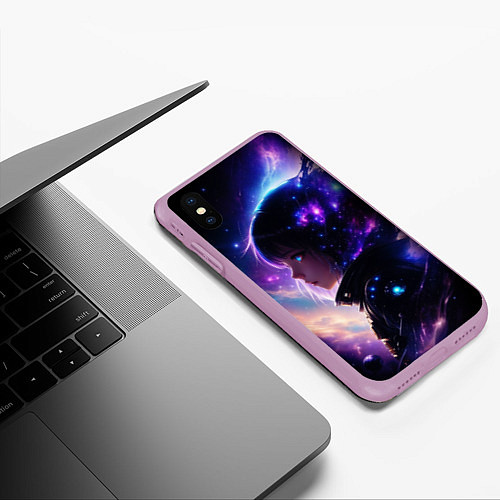 Чехол iPhone XS Max матовый Покорение космоса - девушка / 3D-Сиреневый – фото 3