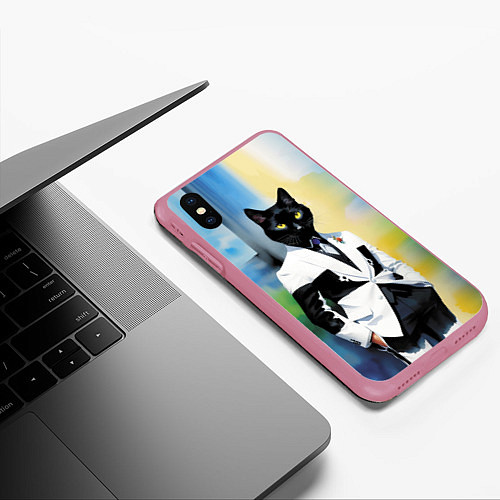 Чехол iPhone XS Max матовый Cat fashionista - neural network - pop art / 3D-Малиновый – фото 3