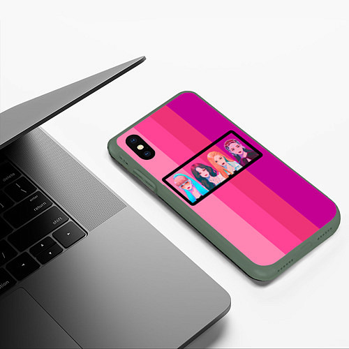 Чехол iPhone XS Max матовый Группа Black pink на фоне оттенков розового / 3D-Темно-зеленый – фото 3
