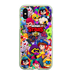 Чехол iPhone XS Max матовый Brawl stars all pattern, цвет: 3D-салатовый