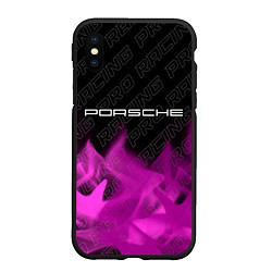 Чехол iPhone XS Max матовый Porsche pro racing: символ сверху, цвет: 3D-черный