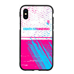 Чехол iPhone XS Max матовый Death Stranding neon gradient style: символ сверху, цвет: 3D-черный