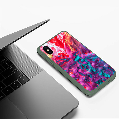 Чехол iPhone XS Max матовый Феерия жидких красок / 3D-Темно-зеленый – фото 3