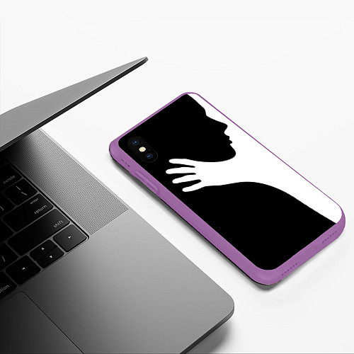 Чехол iPhone XS Max матовый Чёрно-белый рисунок / 3D-Фиолетовый – фото 3