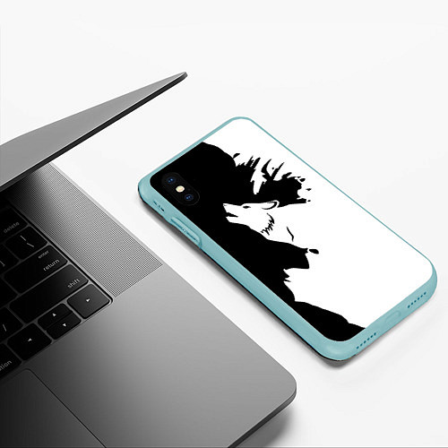 Чехол iPhone XS Max матовый Волчий вой в горах / 3D-Мятный – фото 3