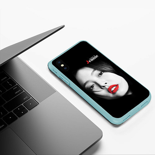 Чехол iPhone XS Max матовый Blackpink Jennie Red lips / 3D-Мятный – фото 3