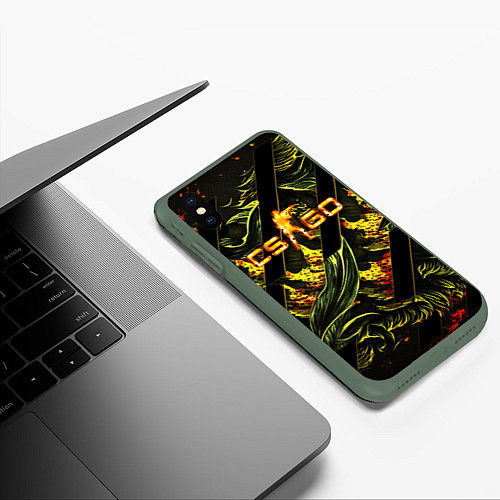 Чехол iPhone XS Max матовый CS GO fire logo / 3D-Темно-зеленый – фото 3